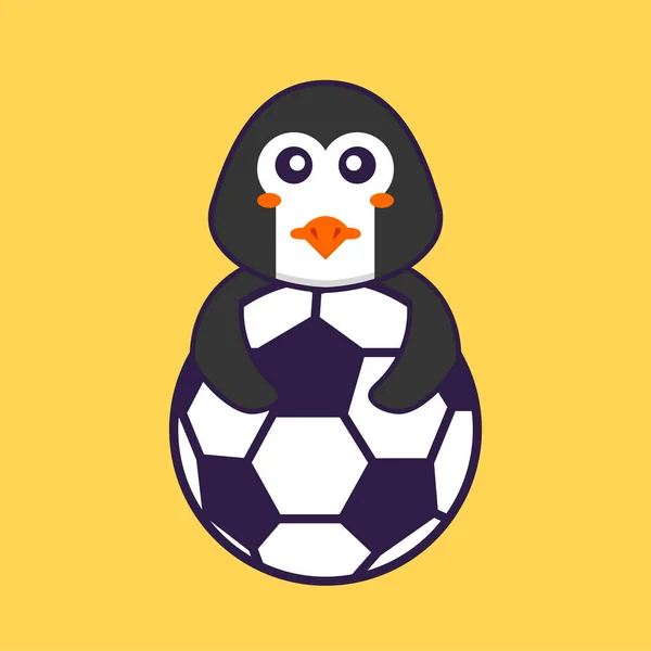 Lindo Pingüino Jugando Fútbol Animal Concepto Dibujos Animados Aislado Puede — Vector de stock