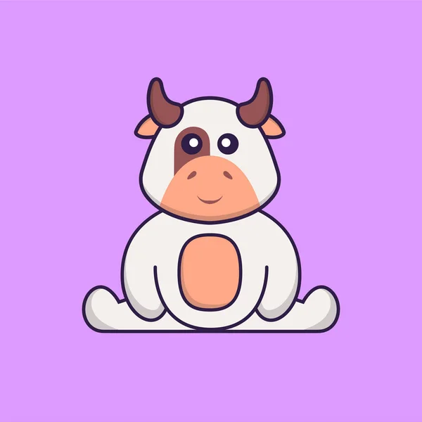 Vache Mignonne Est Assise Concept Dessin Animé Animal Isolé Peut — Image vectorielle