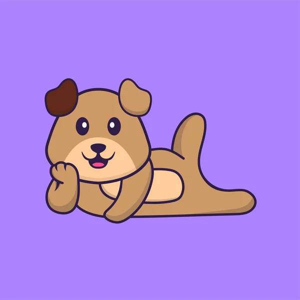可爱的狗躺下 动物漫画的概念是孤立的 可用于T恤衫 请柬或吉祥物 — 图库矢量图片
