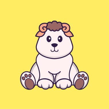 Şirin koyunlar oturuyor. Hayvan çizgi film kavramı izole edildi. Tişört, tebrik kartı, davetiye kartı ya da maskot olarak kullanılabilir..