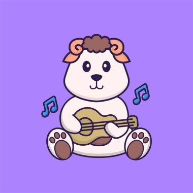 Gitar çalan sevimli koyunlar. Hayvan çizgi film kavramı izole edildi. Tişört, tebrik kartı, davetiye kartı ya da maskot olarak kullanılabilir..