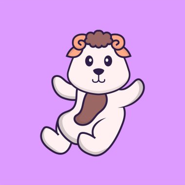 Şirin koyunlar uçuyor. Hayvan çizgi film kavramı izole edildi. Tişört, tebrik kartı, davetiye kartı ya da maskot olarak kullanılabilir..