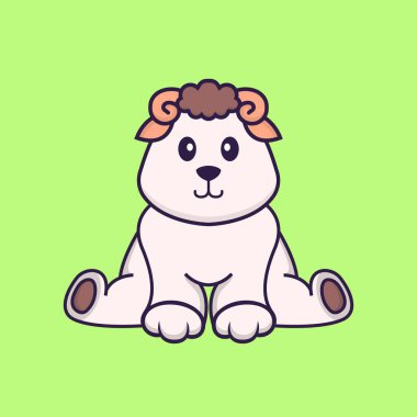 Şirin koyunlar oturuyor. Hayvan çizgi film kavramı izole edildi. Tişört, tebrik kartı, davetiye kartı ya da maskot olarak kullanılabilir..