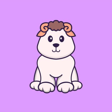 Şirin koyunlar oturuyor. Hayvan çizgi film kavramı izole edildi. Tişört, tebrik kartı, davetiye kartı ya da maskot olarak kullanılabilir..