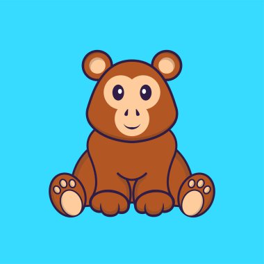 Şirin maymun oturuyor. Hayvan çizgi film kavramı izole edildi. Tişört, tebrik kartı, davetiye kartı ya da maskot olarak kullanılabilir..