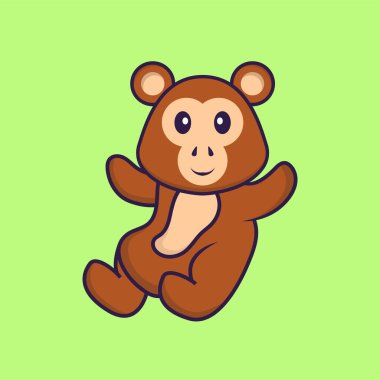 Şirin maymun uçuyor. Hayvan çizgi film kavramı izole edildi. Tişört, tebrik kartı, davetiye kartı ya da maskot olarak kullanılabilir..