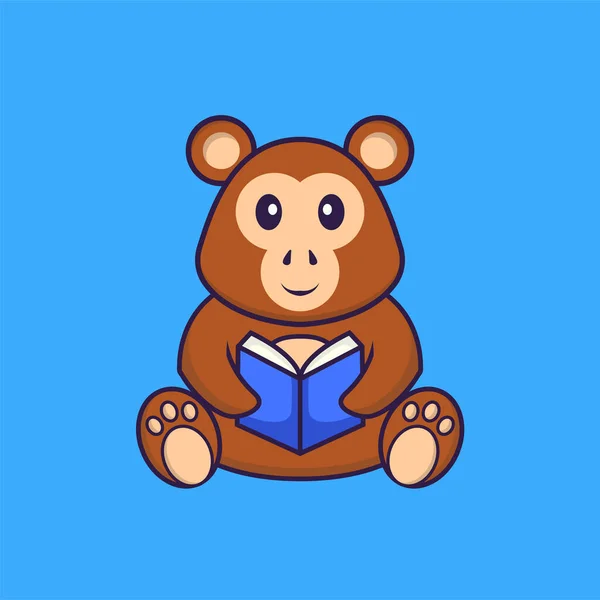 Macaco Giro Ler Livro Animal Desenho Animado Conceito Isolado Pode — Vetor de Stock