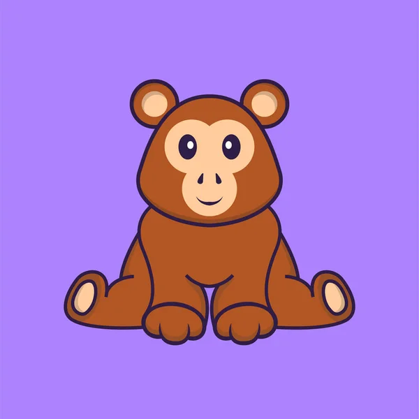 かわいい猿が座っている 動物の漫画の概念は孤立した Tシャツ グリーティングカード 招待カード マスコットに使用できます — ストックベクタ