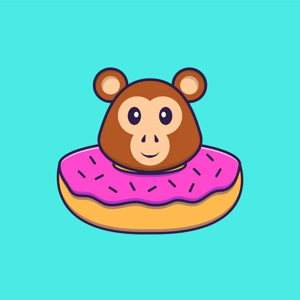 Macaco Giro Com Donut Pescoço Animal Desenho Animado Conceito Isolado — Vetor de Stock