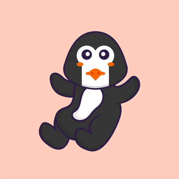 Pinguino Carino Sta Volando Animale Concetto Cartone Animato Isolato Può — Vettoriale Stock