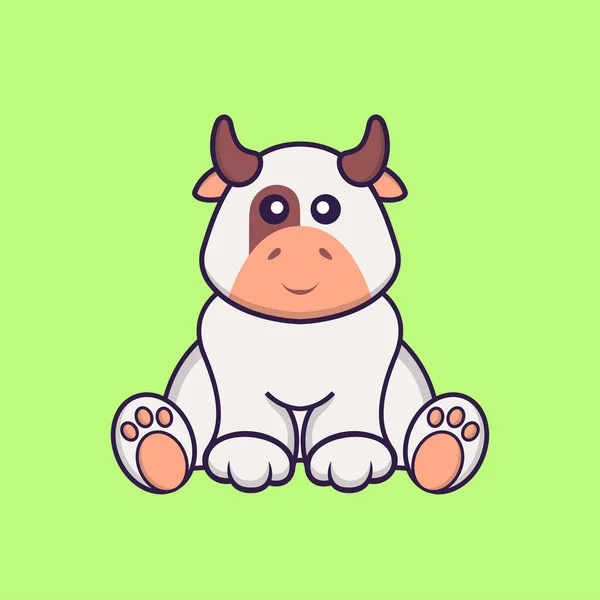 Cute Cow Sitting Animal Cartoon Concept Isolated Can Used Shirt — Stock Vector