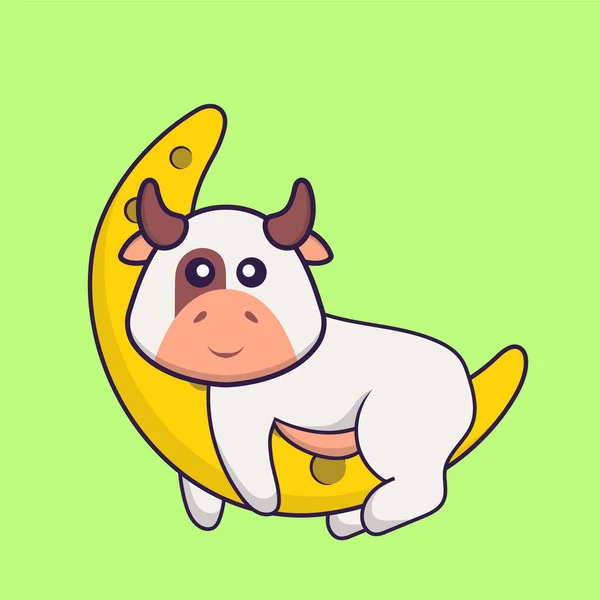 Cute Cow Moon Animal Cartoon Concept Isolated Can Used Shirt — Stock Vector