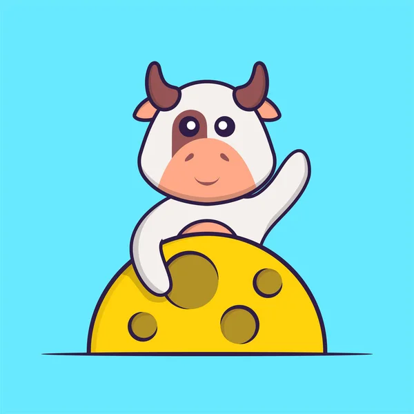 Vaca Linda Está Luna Animal Concepto Dibujos Animados Aislado Puede — Vector de stock
