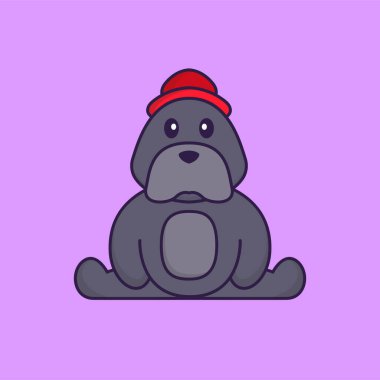 Şirin köpek oturuyor. Hayvan çizgi film kavramı izole edildi. Tişört, tebrik kartı, davetiye kartı ya da maskot olarak kullanılabilir..