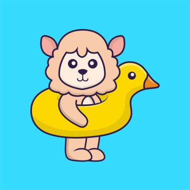 Ördek şamandıralı şirin koyunlar. Hayvan çizgi film kavramı izole edildi. Tişört, tebrik kartı, davetiye kartı ya da maskot olarak kullanılabilir..