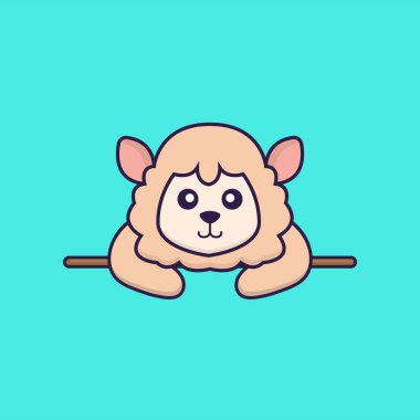 Uzanmış şirin koyunlar. Hayvan çizgi film kavramı izole edildi. Tişört, tebrik kartı, davetiye kartı ya da maskot olarak kullanılabilir..