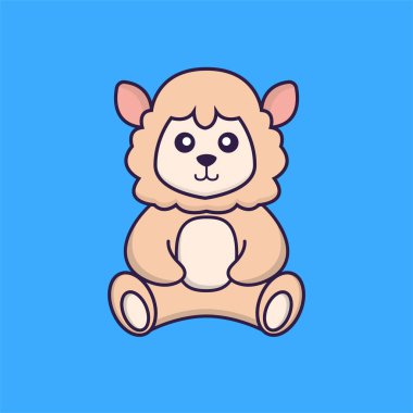 Şirin koyunlar oturuyor. Hayvan çizgi film kavramı izole edildi. Tişört, tebrik kartı, davetiye kartı ya da maskot olarak kullanılabilir..