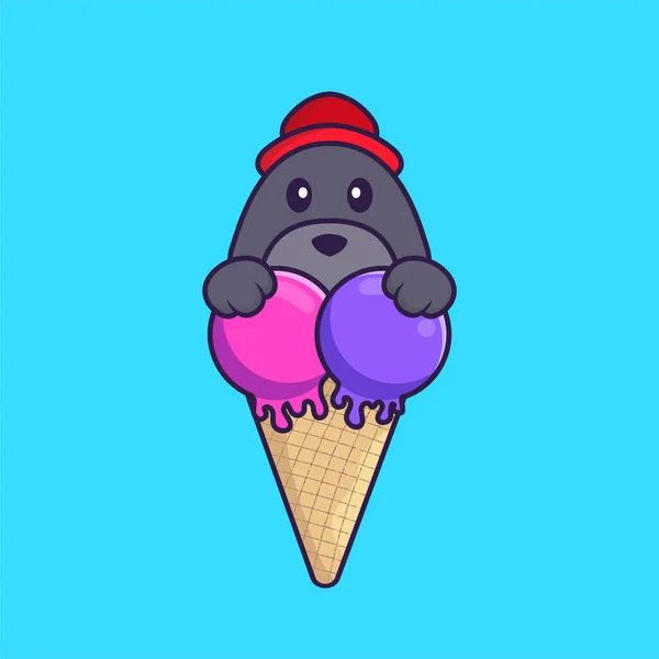 Cute Dog Sweet Ice Cream Animal Cartoon Concept Isolated Can — Stock Vector
