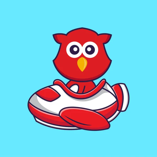 Cute bird flying on a plane. Animal cartoon concept isolated. Can used for t-shirt, greeting card, invitation card or mascot.