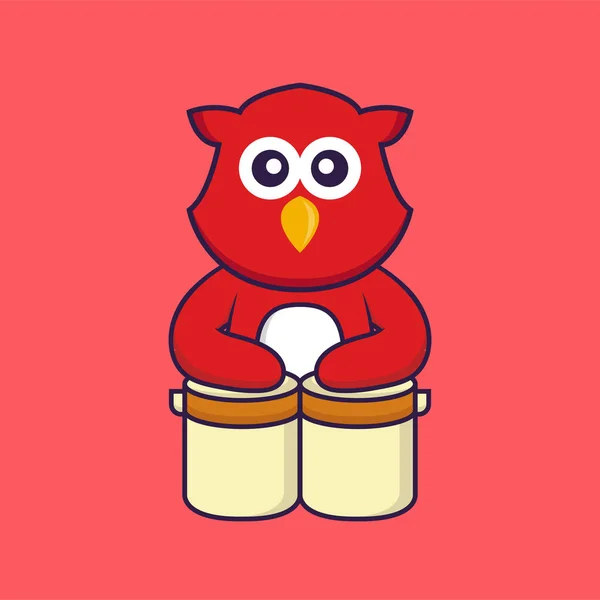 Leuke Vogel Aan Het Drummen Dierenspotconcept Geïsoleerd Kan Gebruikt Worden — Stockvector