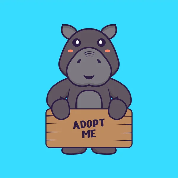 Słodki Hipopotam Trzymający Plakat Adoptuj Mnie Koncepcja Kreskówki Odizolowana Może — Wektor stockowy