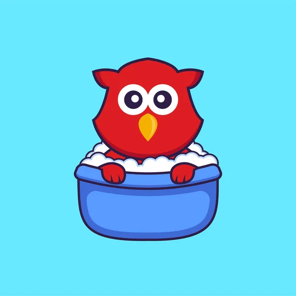 可爱的小鸟在浴缸里洗澡 动物漫画的概念是孤立的 可用于T恤衫 请柬或吉祥物 — 图库矢量图片