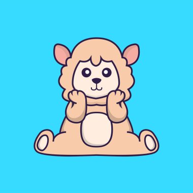 Şirin koyunlar oturuyor. Hayvan çizgi film kavramı izole edildi. Tişört, tebrik kartı, davetiye kartı ya da maskot olarak kullanılabilir..