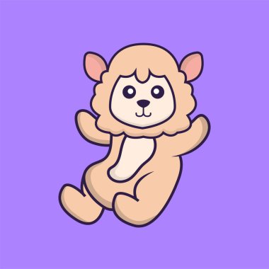 Şirin koyunlar uçuyor. Hayvan çizgi film kavramı izole edildi. Tişört, tebrik kartı, davetiye kartı ya da maskot olarak kullanılabilir..