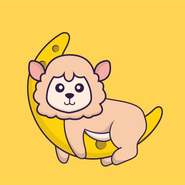 Ay 'da şirin koyunlar var. Hayvan çizgi film kavramı izole edildi. Tişört, tebrik kartı, davetiye kartı ya da maskot olarak kullanılabilir..