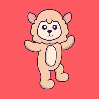 Şirin koyunlar dans ediyor. Hayvan çizgi film kavramı izole edildi. Tişört, tebrik kartı, davetiye kartı ya da maskot olarak kullanılabilir..