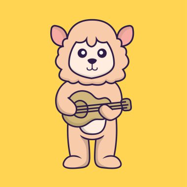 Gitar çalan sevimli koyunlar. Hayvan çizgi film kavramı izole edildi. Tişört, tebrik kartı, davetiye kartı ya da maskot olarak kullanılabilir..