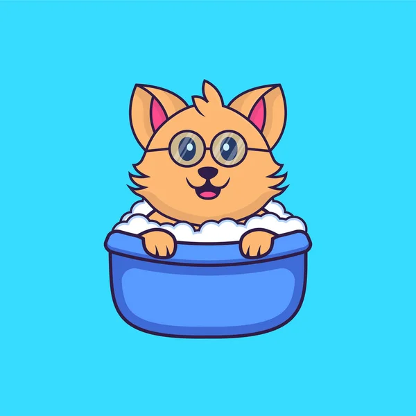 Χαριτωμένη Γάτα Που Κάνει Μπάνιο Στην Μπανιέρα Έννοια Κινουμένων Σχεδίων — Διανυσματικό Αρχείο