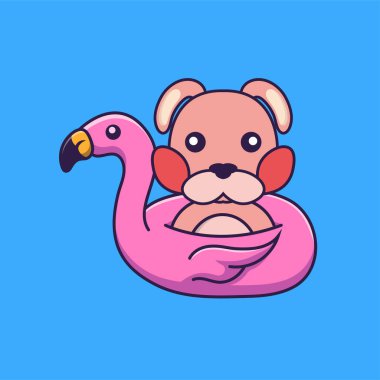 Flamingo şamandıralı şirin bir tavşan.