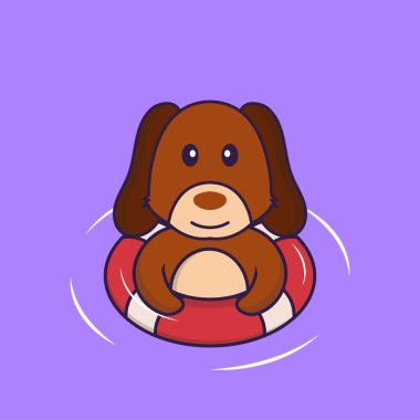 Şirin köpek şamandırayla yüzüyor..