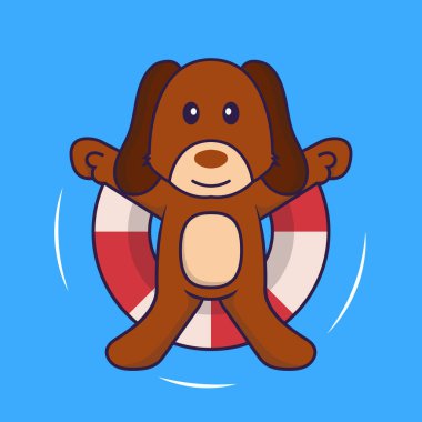 Şirin köpek şamandırayla yüzüyor..