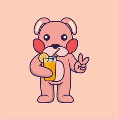 Cam içinde portakal suyu tutan sevimli tavşan..