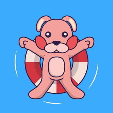 Şirin tavşan şamandırayla yüzüyor..