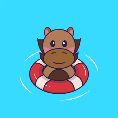 Şirin at şamandırayla yüzüyor..