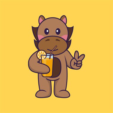 Cam içinde portakal suyu tutan şirin bir at..