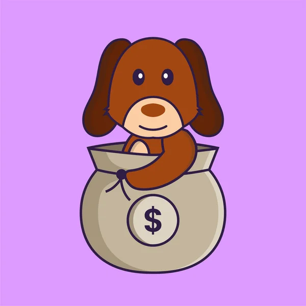 Cão Bonito Saco Dinheiro — Vetor de Stock