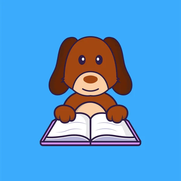 Cute Pies Czyta Książkę — Wektor stockowy