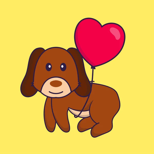 Lindo Perro Volando Con Globos Forma Amor — Archivo Imágenes Vectoriales