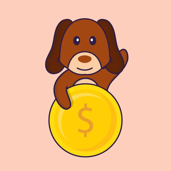 Cute Pies Gospodarstwa Monety — Wektor stockowy