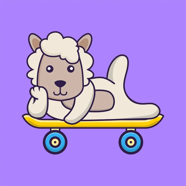 スケートボードの上に横たわるかわいい羊 — ストックベクタ