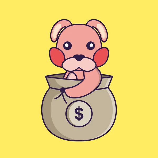 Милый Кролик Мешке Деньгами — стоковый вектор