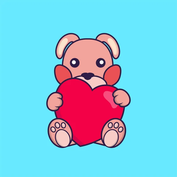 Cute Rabbit Holding Big Red Heart — 图库矢量图片