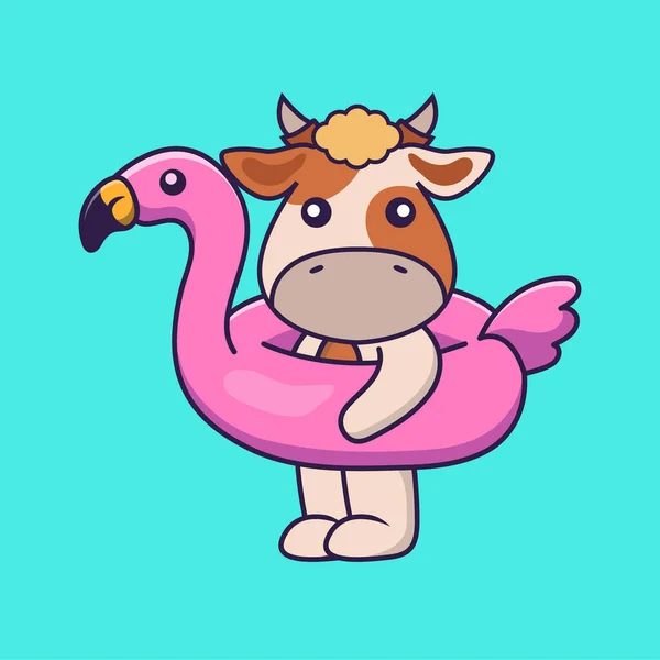 Leuke Koe Met Flamingo Boei — Stockvector