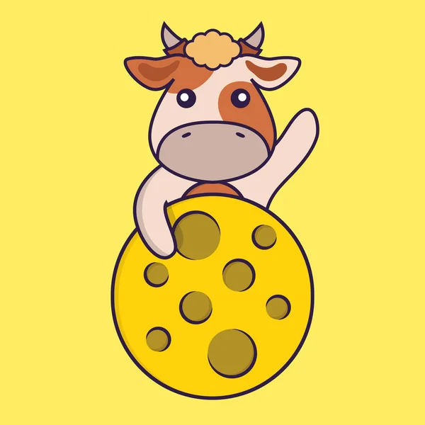 Cute Cow Moon — Stock Vector