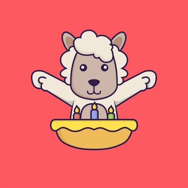 Милая Овца Праздничным Тортом — стоковый вектор