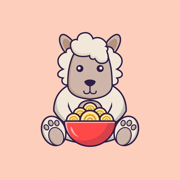 Милые Овцы Едят Лапшу — стоковый вектор